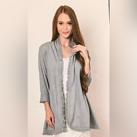 Simply Noelle Sweaters - Simply Noelle Ruffled Open Cardigan in Caribbean Green Cove size L/XL